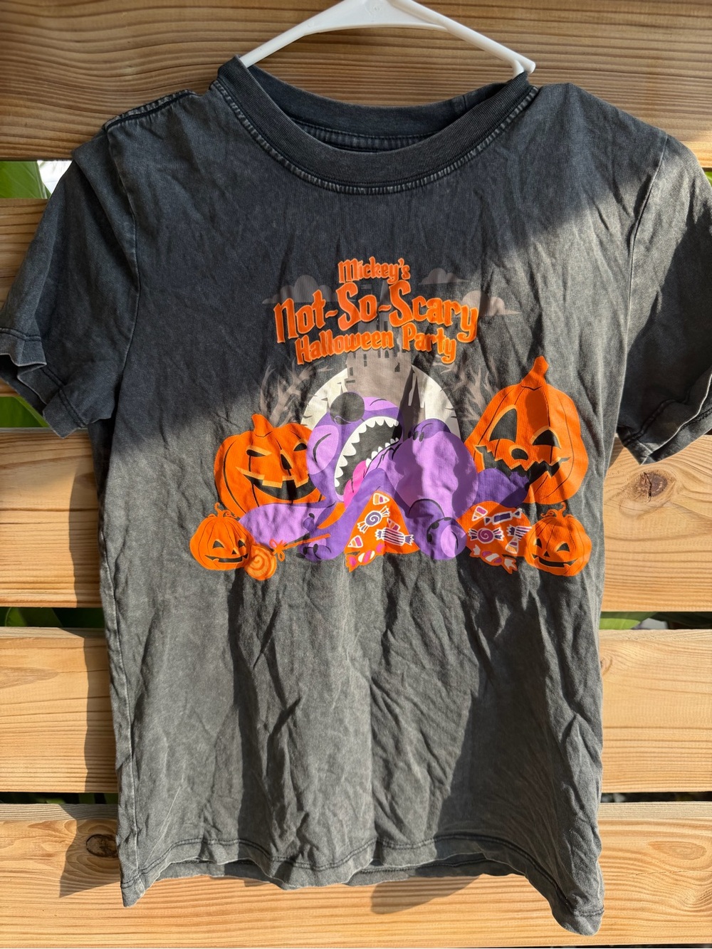 Disney Black Tee with Orange Pumpkins & Purple Character Graphic